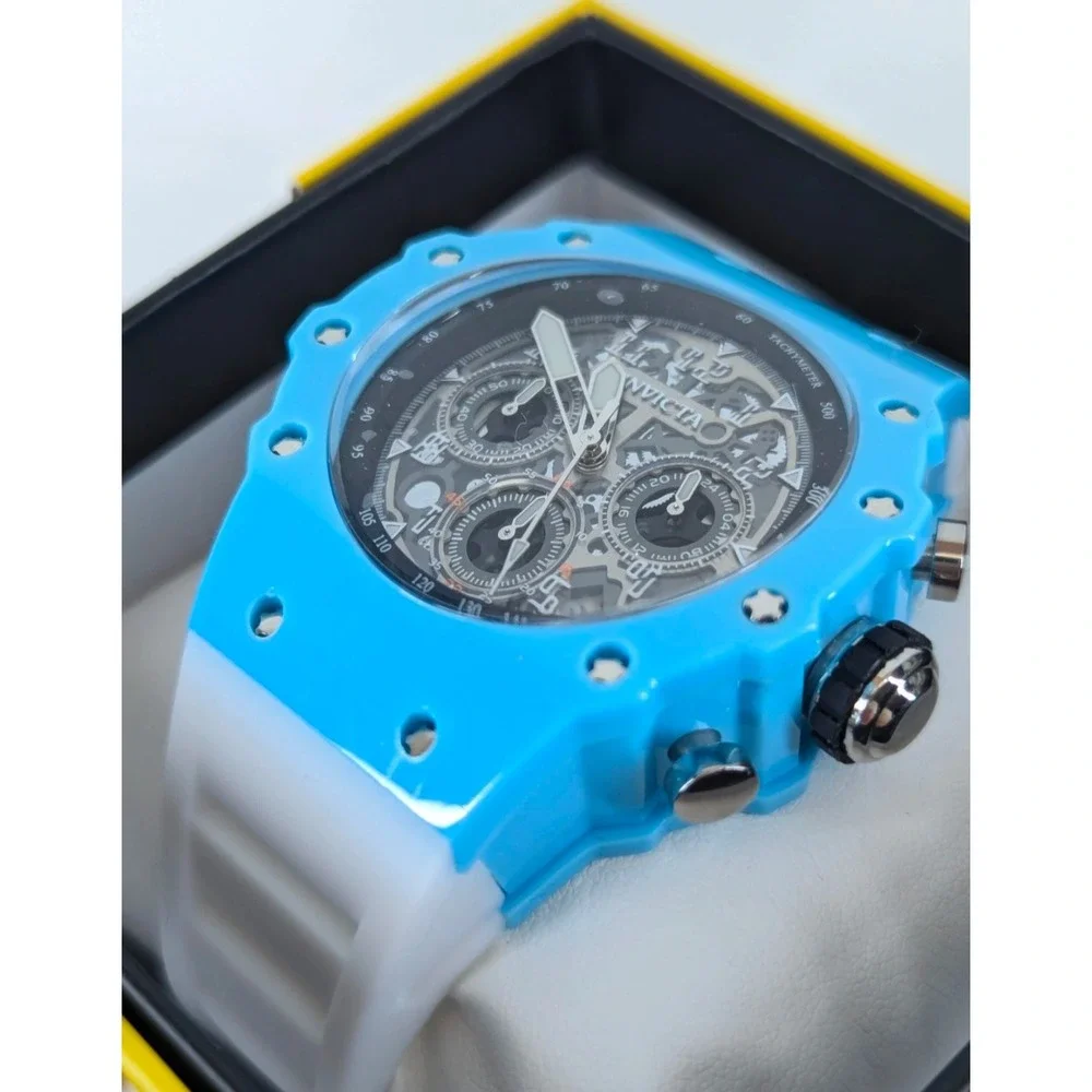 Invicta Racing Vaulthan 69673 Men Watch 44mm Blue White Silicone Chronograph NEW